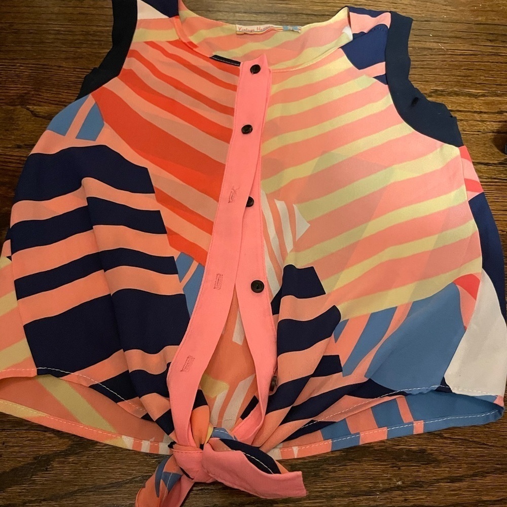 Beautiful vintage Havana front tie button down M - Picture 2 of 7